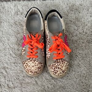 Dolce Vita Leopard Print Sneakers with Neon Orange Laces